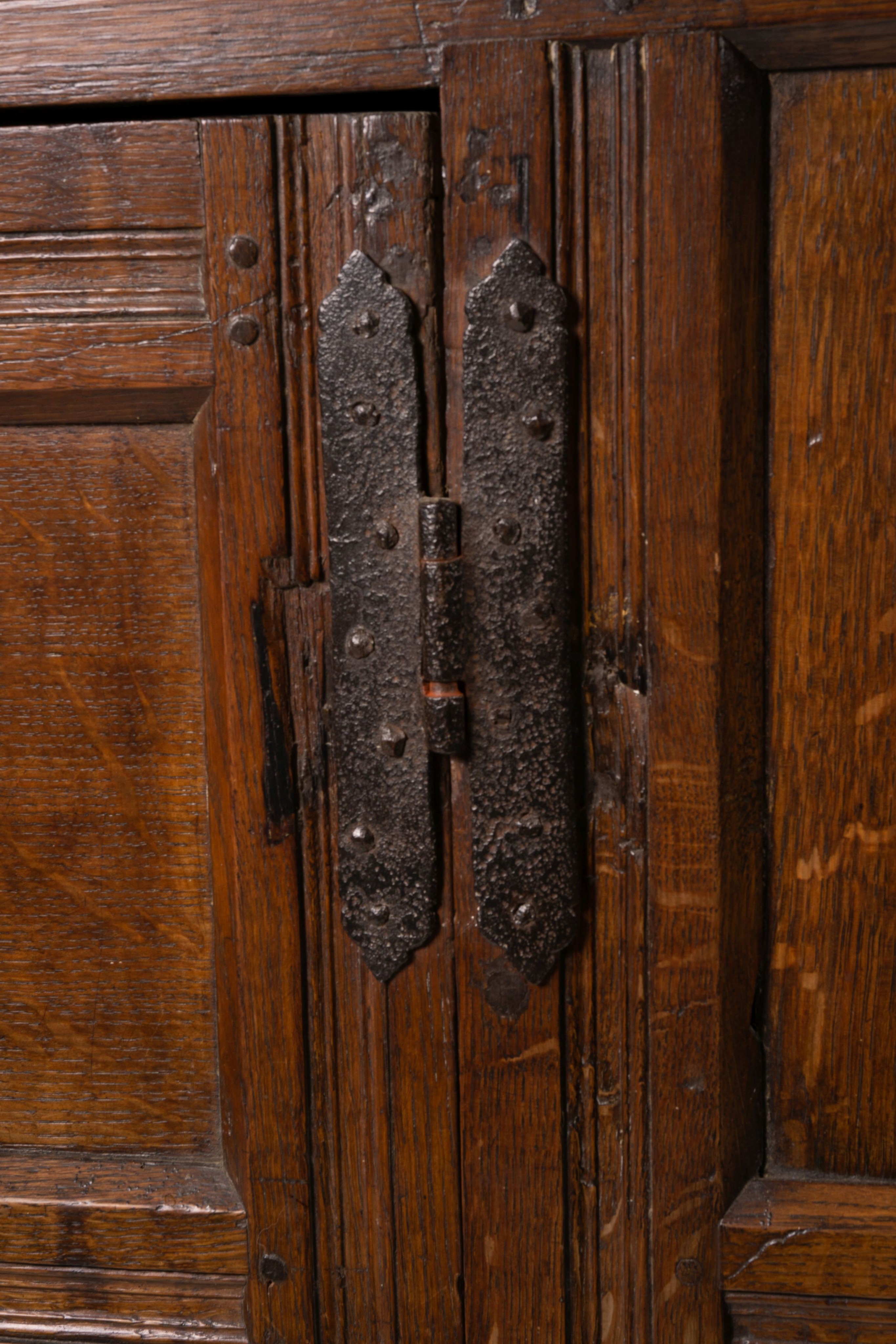 An early 18th century oak court cupboard, width 128cm, depth 59cm, height 172cm